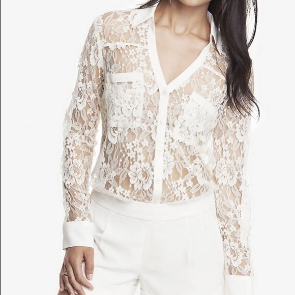 Express Tops - EXPRESS PORTOFINO VICTORIAN WHITE LACE BLOUSE